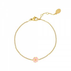 Damen Armband petals aus mit Gelbgold beschichtetem Edelstahl & rosa Blume