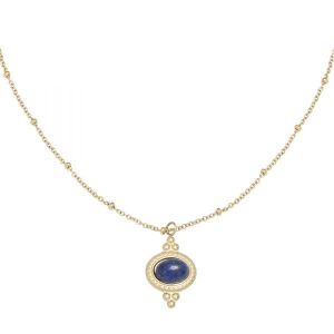 Damen Halskette mystic jewel aus mit Gelbgold beschichtetem Edelstahl mit blauem Stein