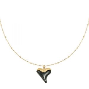 Damen Halskette black heart aus mit Gelbgold beschichtetem Edelstahl mit schwarzem Stein
