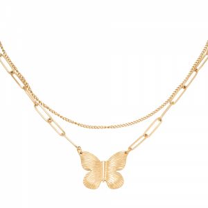 Damen Halskette butterfly chain aus mit Gelbgold beschichtetem Edelstahl