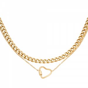 Damen Halskette chained heart aus mit Gelbgold beschichtetem Edelstahl