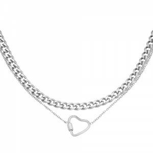 Damen Halskette chained heart aus mit Weigold beschichtetem Edelstahl