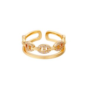 Damen Ring aus Gelbgold beschichtetem Kupfer mit Zirkonsteinen