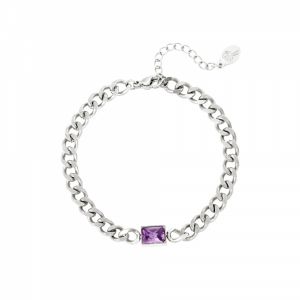 Damen Armband diamond in chain aus mit Weigold beschichtetem Edelstahl mit lila Zirkon