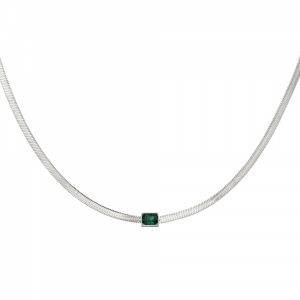 Damen Halskette quadratischer charm aus Weigold beschichtetem Edelstahl & grnem Stein