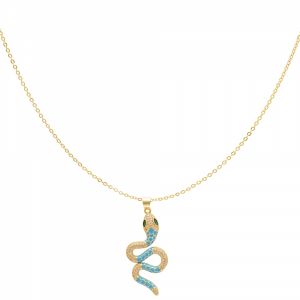 Damen Halskette Schlange aus Gelbgold beschichtetem Kupfer mit Emaille blau und Zirkonsteinen