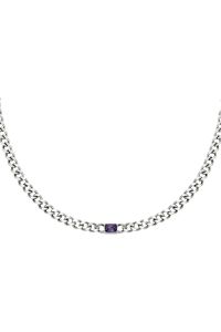Damen Halskette Diamond In Chain aus Weigold beschichtetem Edelstahl & lila Zirkon