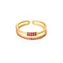 Damen Ring bling line aus mit Gelbgold beschichtetem Kupfer mit roten Zirkonsteinen