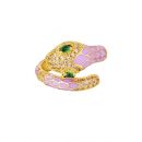 Damen Ring Schlange aus Gelbgold beschichtetem Kupfer mit Emaille lila und Zirkonsteinen