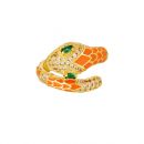 Damen Ring Schlange aus Gelbgold beschichtetem Kupfer mit Emaille orange und Zirkonsteinen