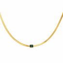 Damen Halskette quadratischer charm aus Gelbgold beschichtetem Edelstahl & grünem Stein